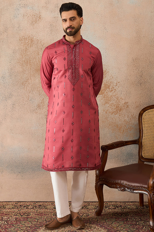 Rose Silk Blend Solid Embroidered Sequins Kurta MKU2259