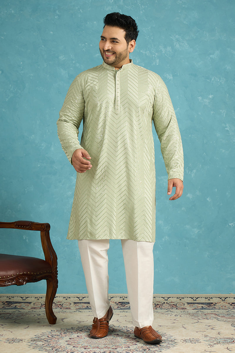 Green Viscose Rayon Solid Chikankari Embroidered Kurta MKU1109