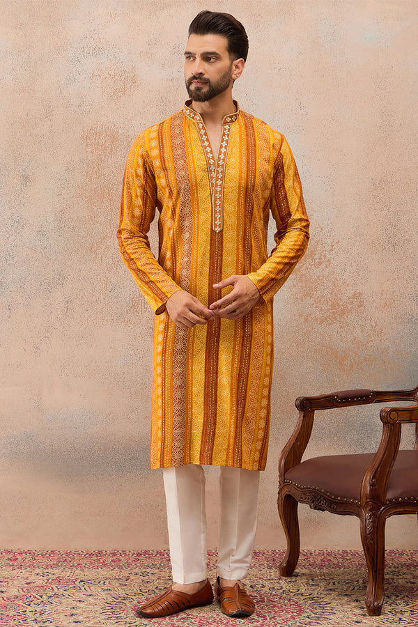 Yellow Viscose Rayon Bandhani Printed Kurta With Trouser MKSET2762