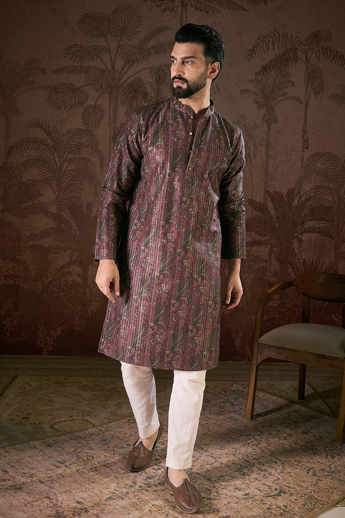 Purple Silk Blend Ethnic Motifs Printed Straight Kurta MKU1941