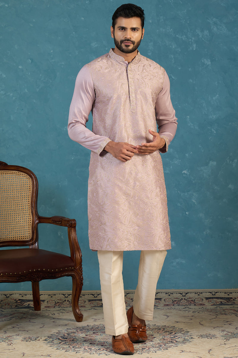 Lavender Silk Blend Embroidered Straight Kurta MKU2103
