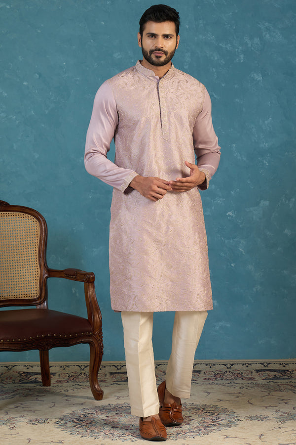 Lavender Silk Blend Embroidered Straight Kurta MKU2103