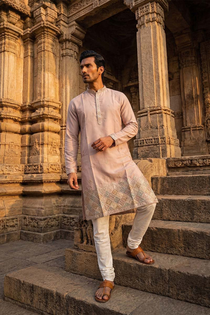 Lavender Silk Blend Embroidered Straight Kurta MKU2094