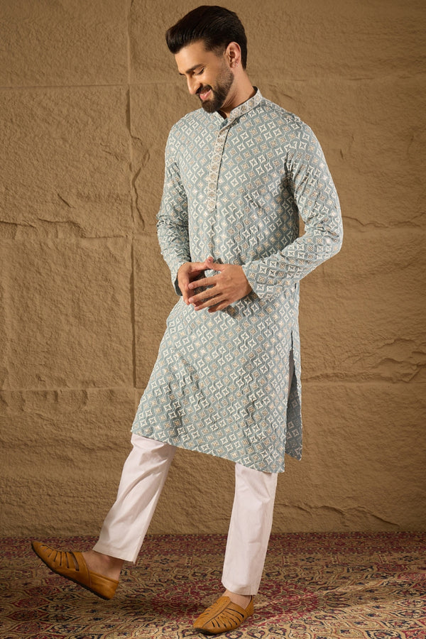Blue Viscose Rayon Solid Embroidered Straight Kurta MKU1237