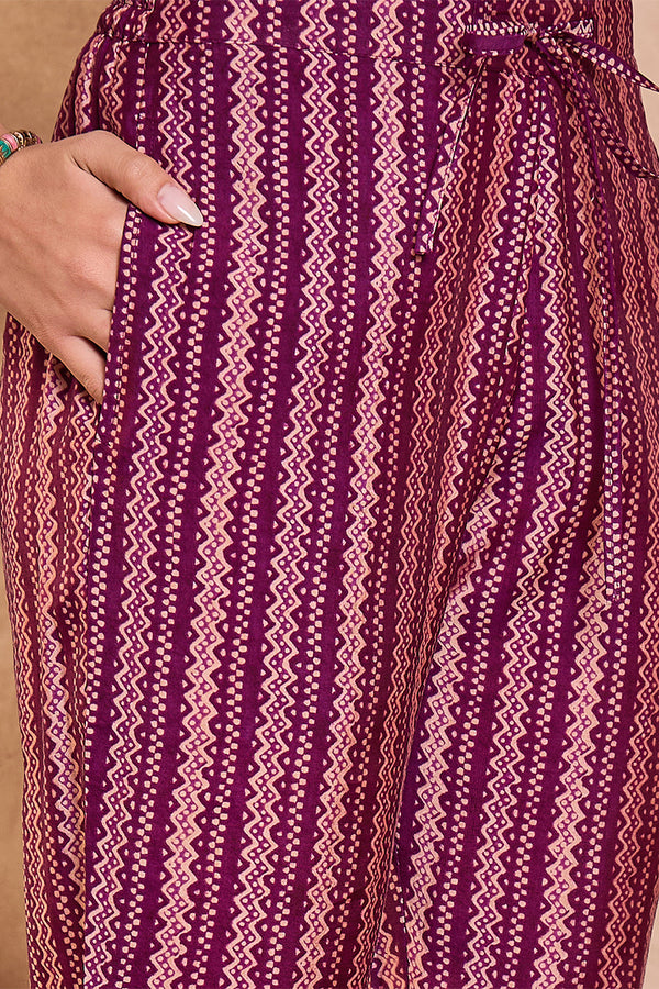 Purple Silk Blend Ethnic Motifs Printed Straight Kurta Trouser With Dupatta PKSKD3231