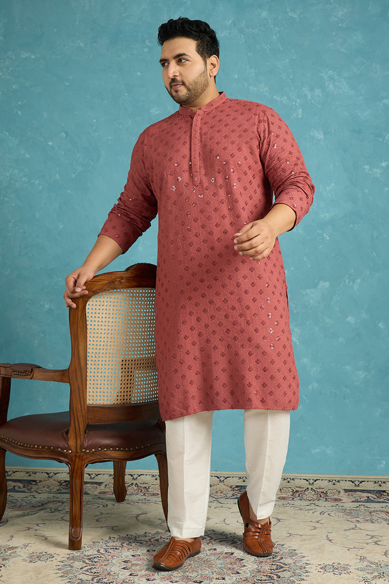 Red Viscose Rayon Solid Chikankari Embroidered Kurta MKU1057