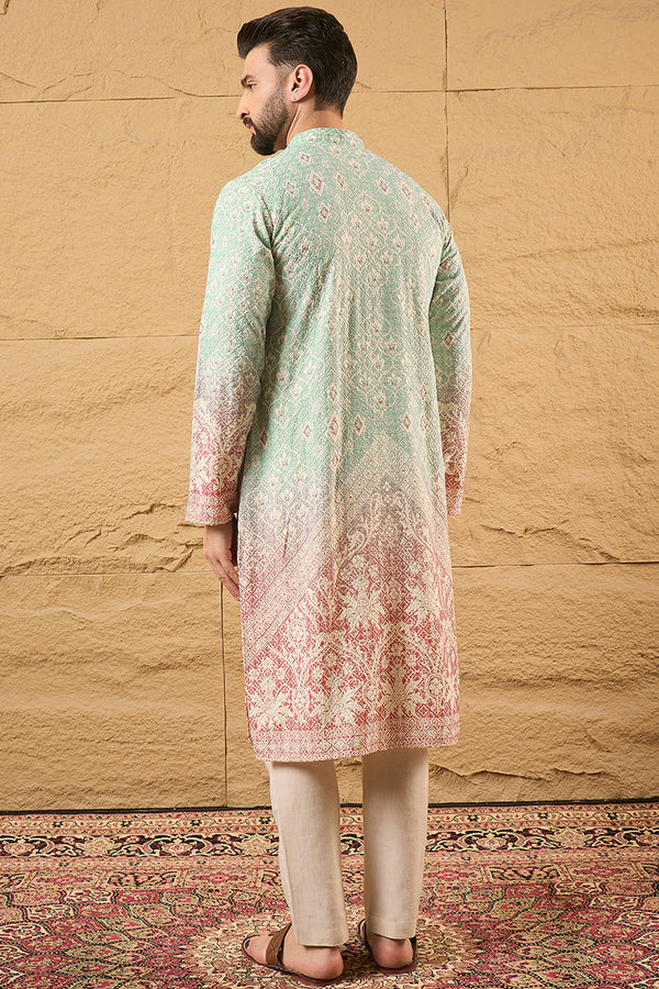 Teal Viscose Rayon Ethnic Motifs Embroidered Straight Kurta with Trouser MKSET1139