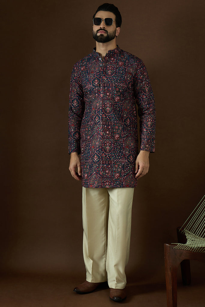 Blue Georgette Solid Embroidered Kurta MKU1872