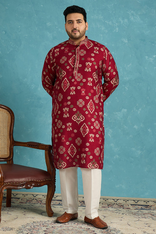 Red Silk Blend Abstract Printed Kurta MKU1988