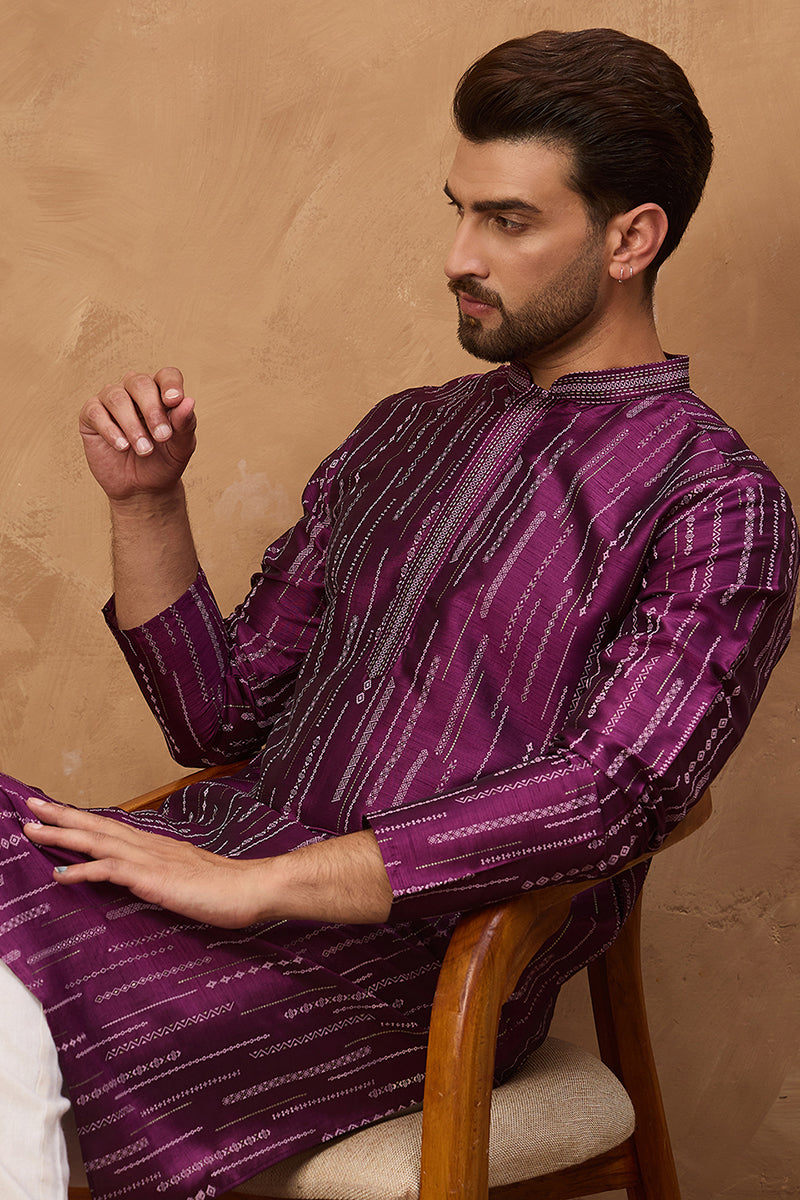 Purple Silk Blend Geometric Printed Straight Kurta MKU1518