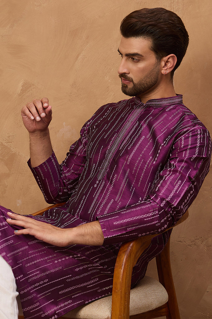 Purple Silk Blend Geometric Printed Straight Kurta MKU1518