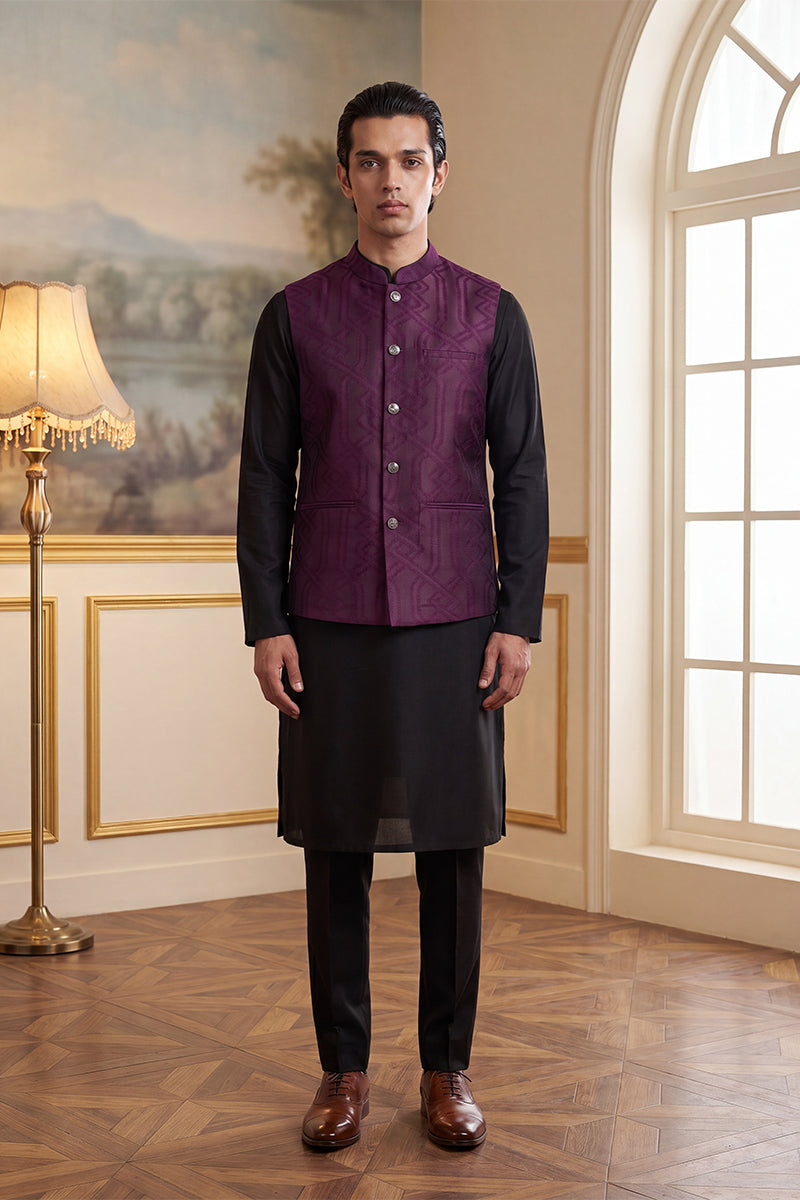 Purple Jacquard Woven Design Solid Koti MKOT1030