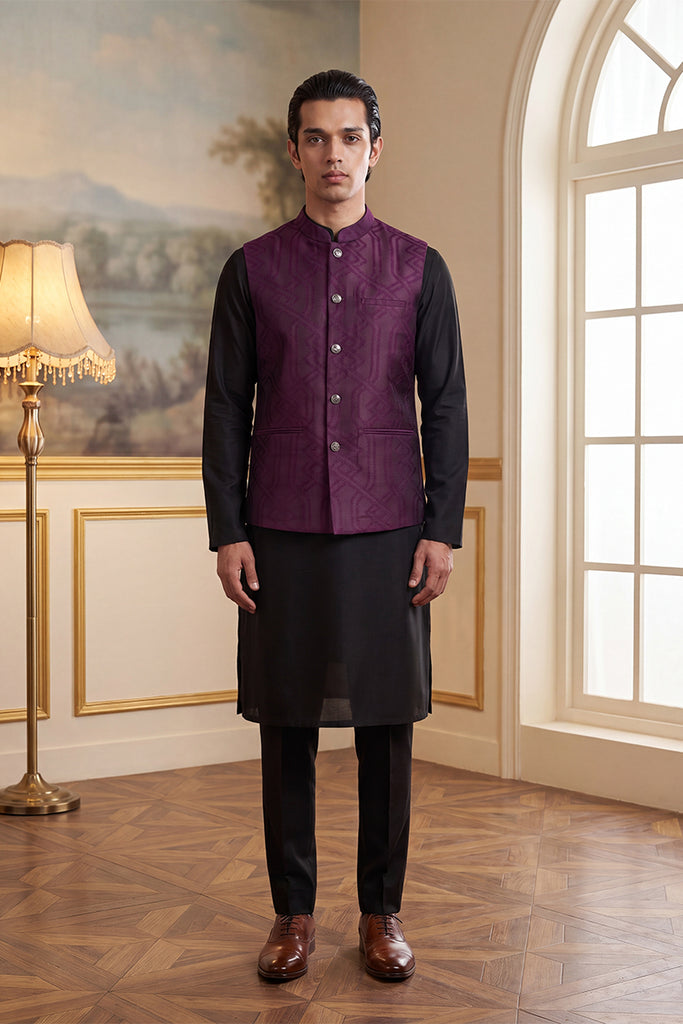 Purple Jacquard Woven Design Solid Koti MKOT1030