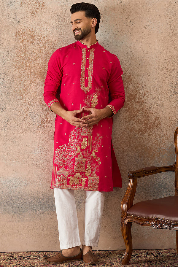 Pink Viscose Rayon Solid Emboidered Straight Kurta With Trouser MKSET2203