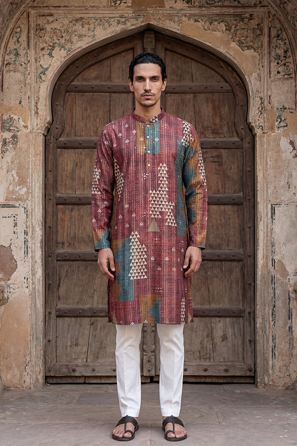 Brown Silk Blend Printed Straight Kurta MKU2177