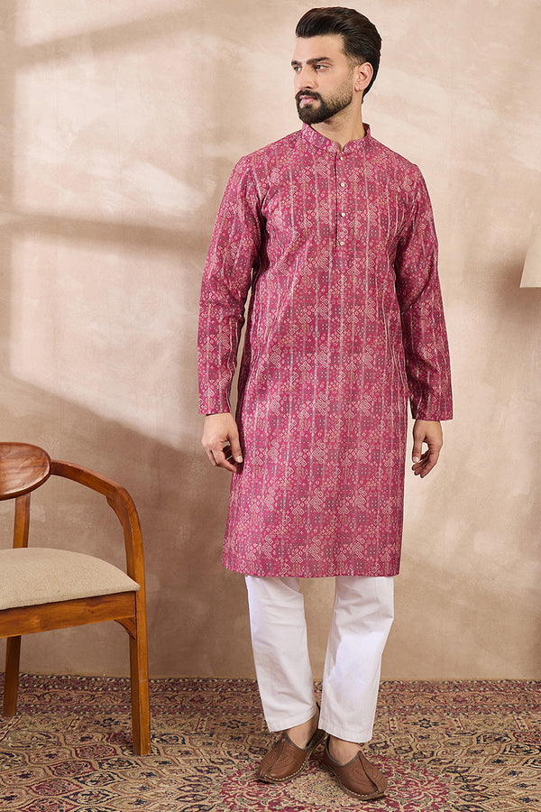 Pink Silk Blend Ethnic Motifs Printed Straight Kurta With Trouser MKSET1997