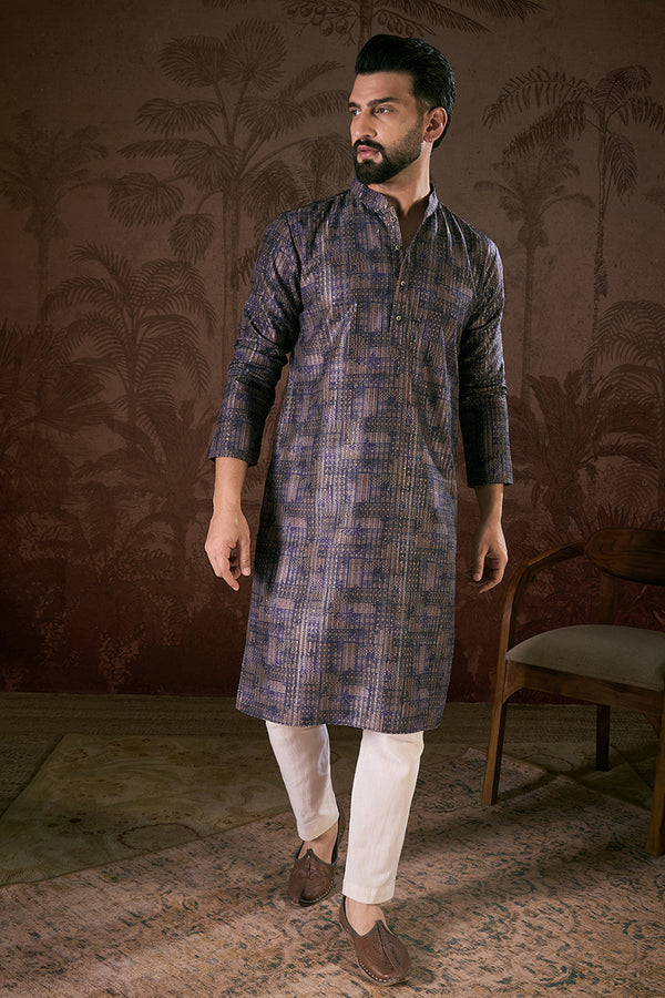 Violet Silk Blend Abstract Printed Straight Kurta With Trouser MKSET1909