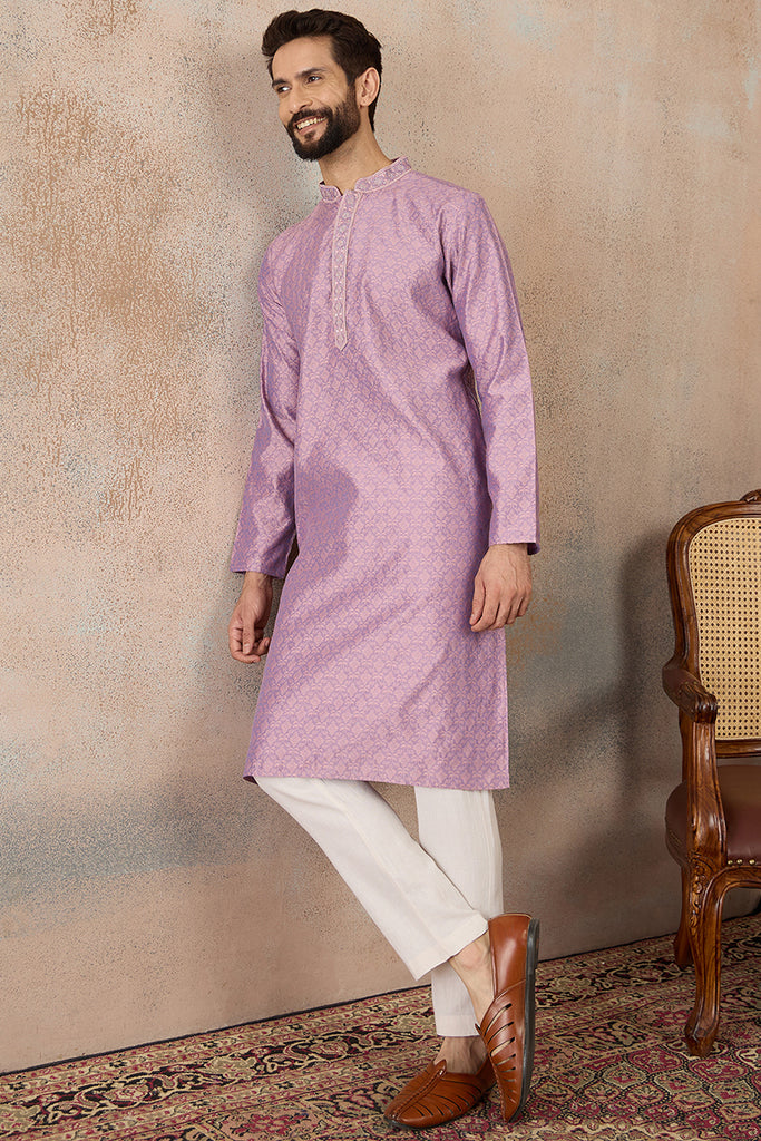 Lavender Jacquard Solid Embroidered Kurta With Trouser MKSET2466