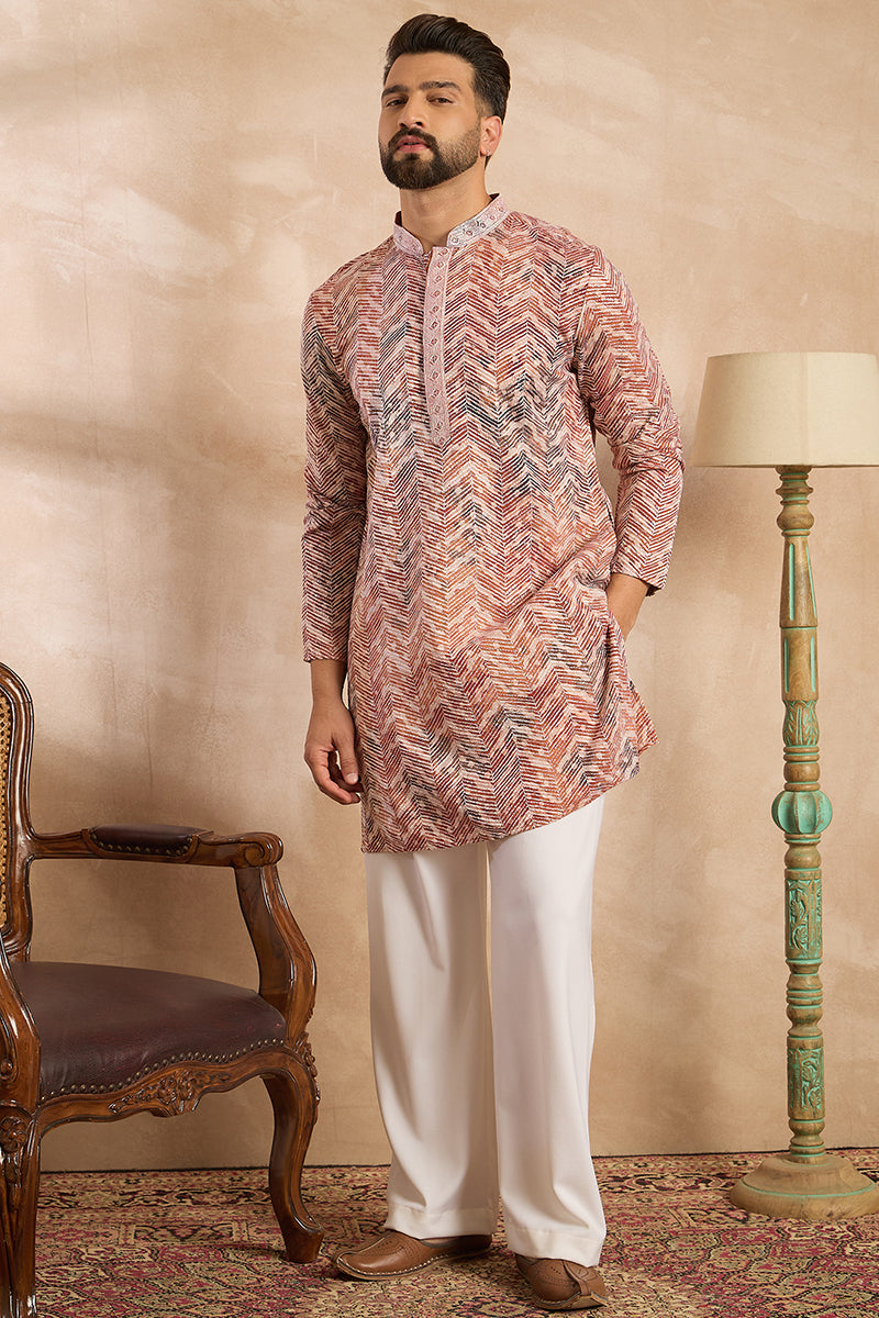 Orange Silk Blend Solid Embroidered Straight Kurta With Trouser MKSET1731