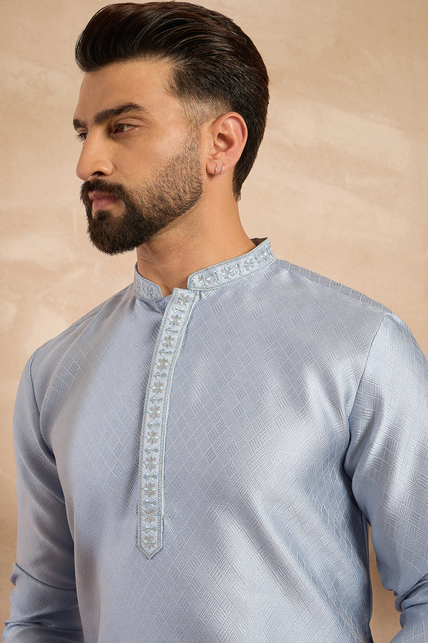 Blue Polyester Solid Embroidered Straight Kurta MKU1841