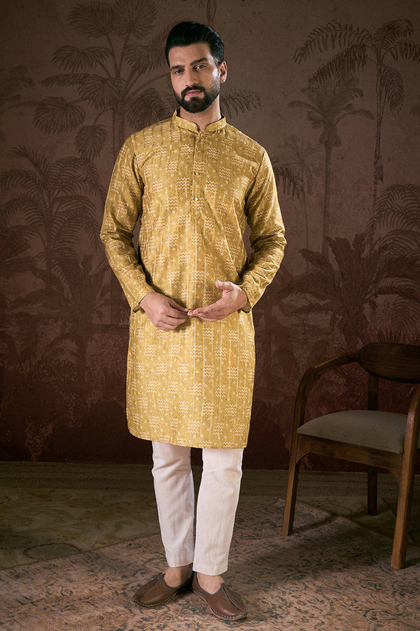 Mustard Silk Blend Ethnic Motifs Printed Straight Kurta MKU1926