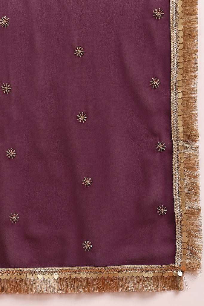 Wine Georgette Solid Embroidered Anarkali Kurta Set VKSET1520WIN