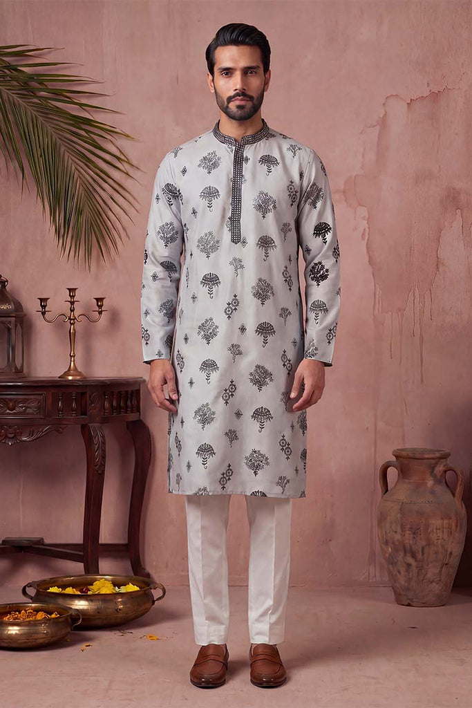 Silk Blend Embroidered Solid Blue Kurta MKU1805