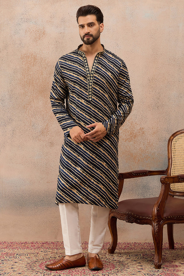 Blue Viscose Rayon Leheriya Printed Kurta MKU2759