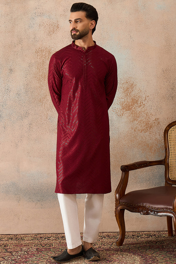 Maroon Rayon Embroidered Solid Straight Kurta MKU2188