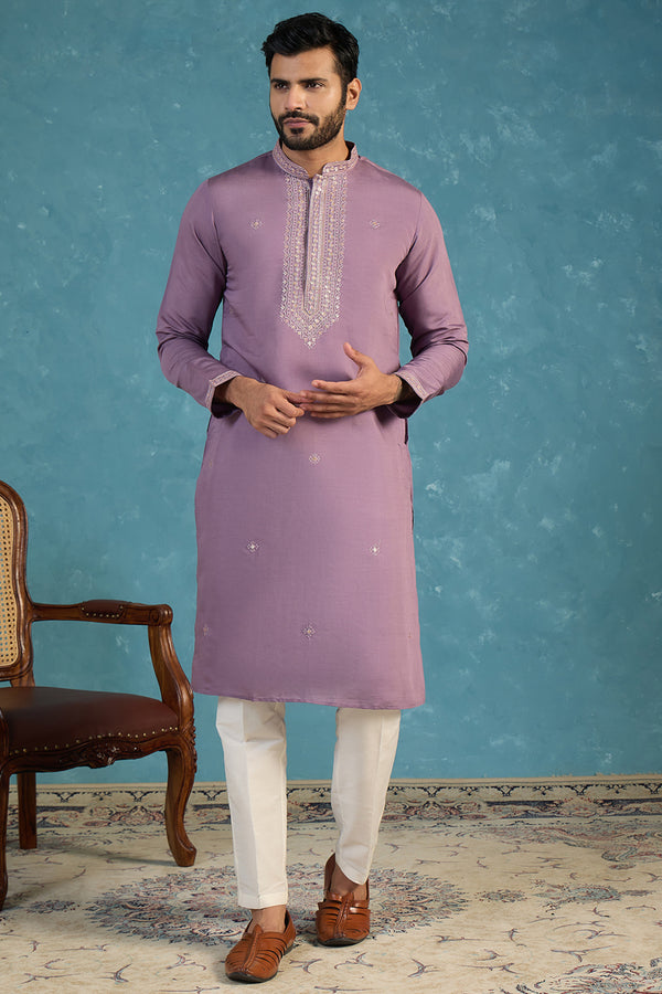 Lavender Silk Blend Solid Emboidered Sequins Kurta MKU2277