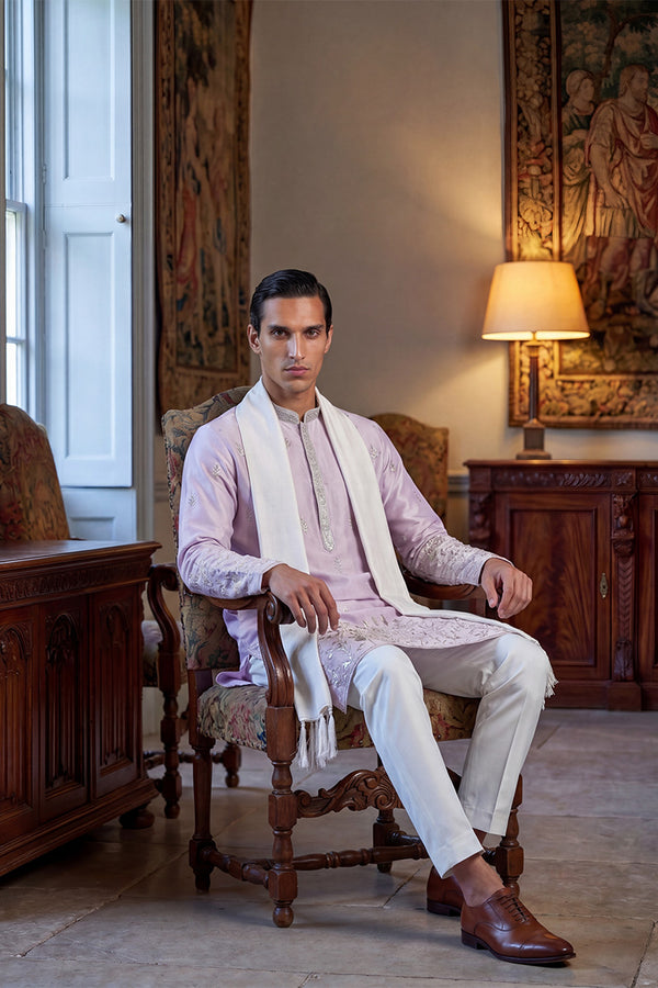 Lavender Silk Blend Floral Embroidered Straight Kurta Sets MKPD1781