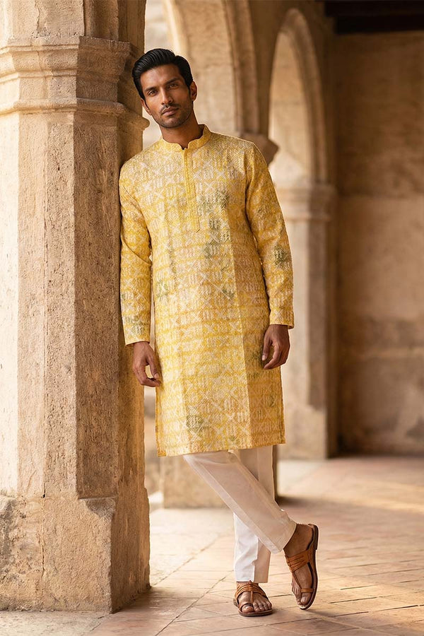 Yellow Viscose Rayon Embroidered Straight Kurta MKU1669