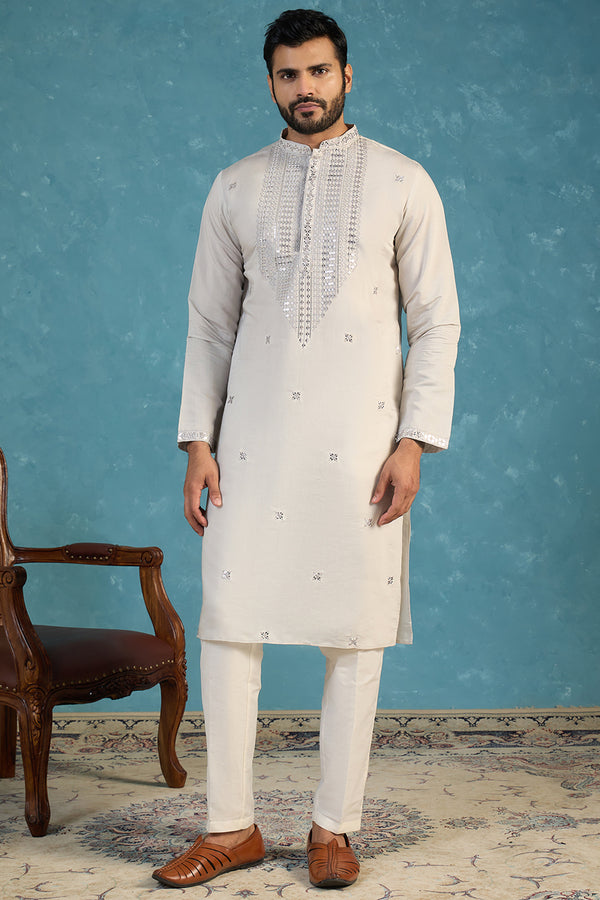 Grey Silk Blend Solid Emboidered Sequins Kurta With Trouser MKSET2280