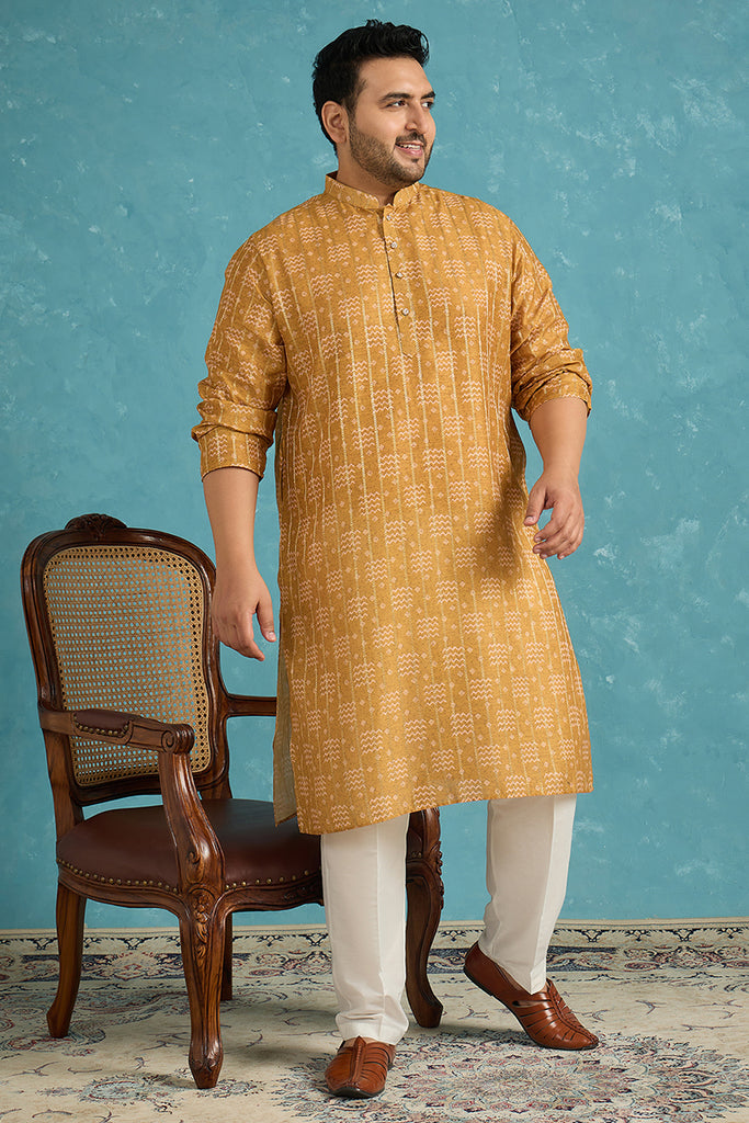 Mustard Silk Blend Ethnic Motifs  Zari Printed Kurta MKU1926