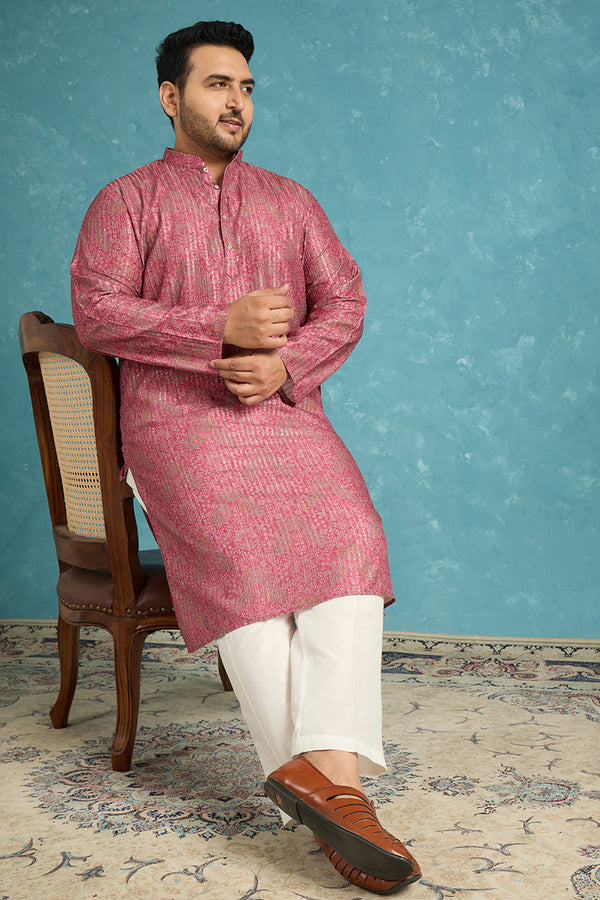 Pink Silk Blend Floral Printed Kurta MKU1969