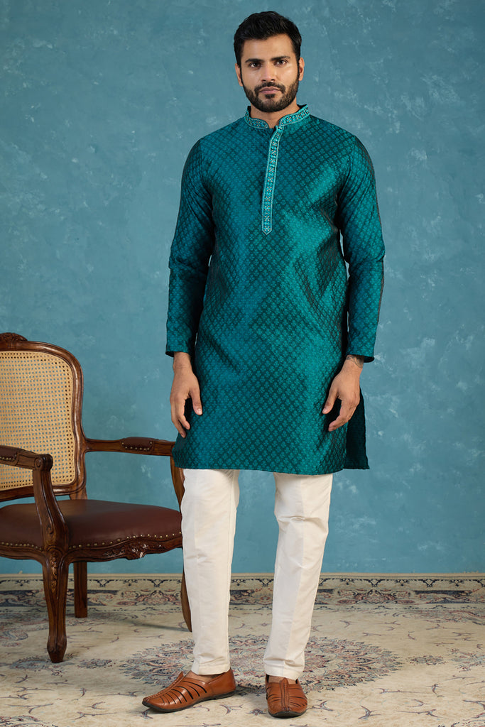 Green Silk Blend Woven Design Straight Kurta With Trouser MKSET1838