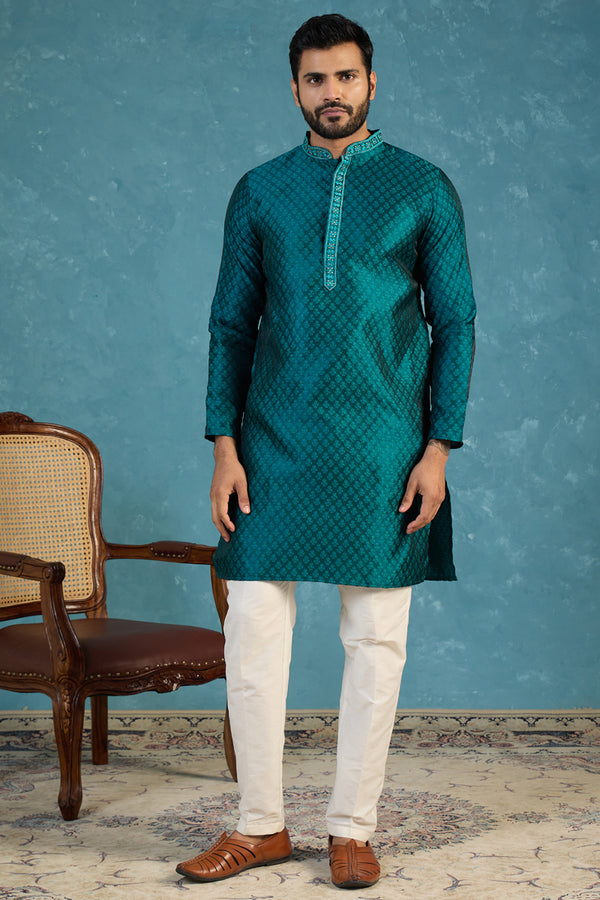 Green Silk Blend Woven Design Straight Kurta With Trouser MKSET1838
