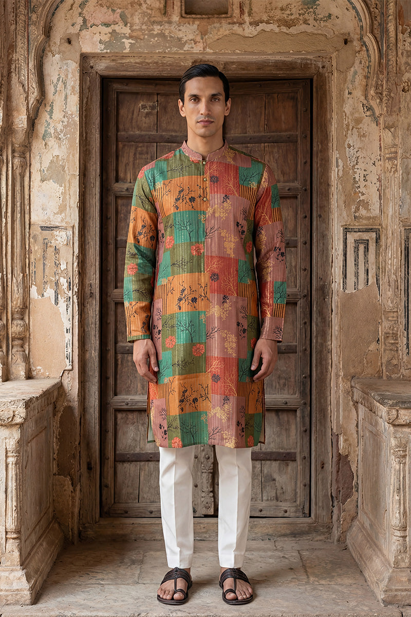 Multi Silk Blend Printed Straight Kurta MKU2077