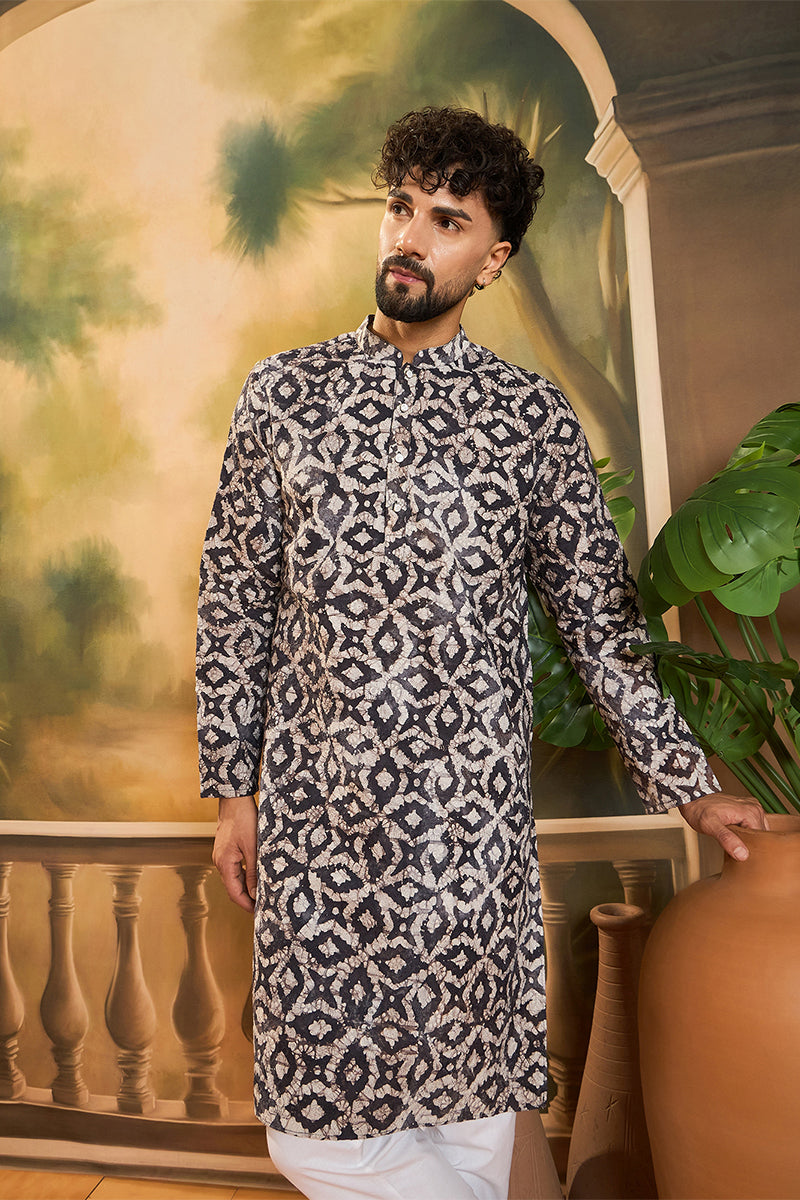 Blue Pure Cotton Batik Embroidered Straight Kurta with Trouser MKSET1460