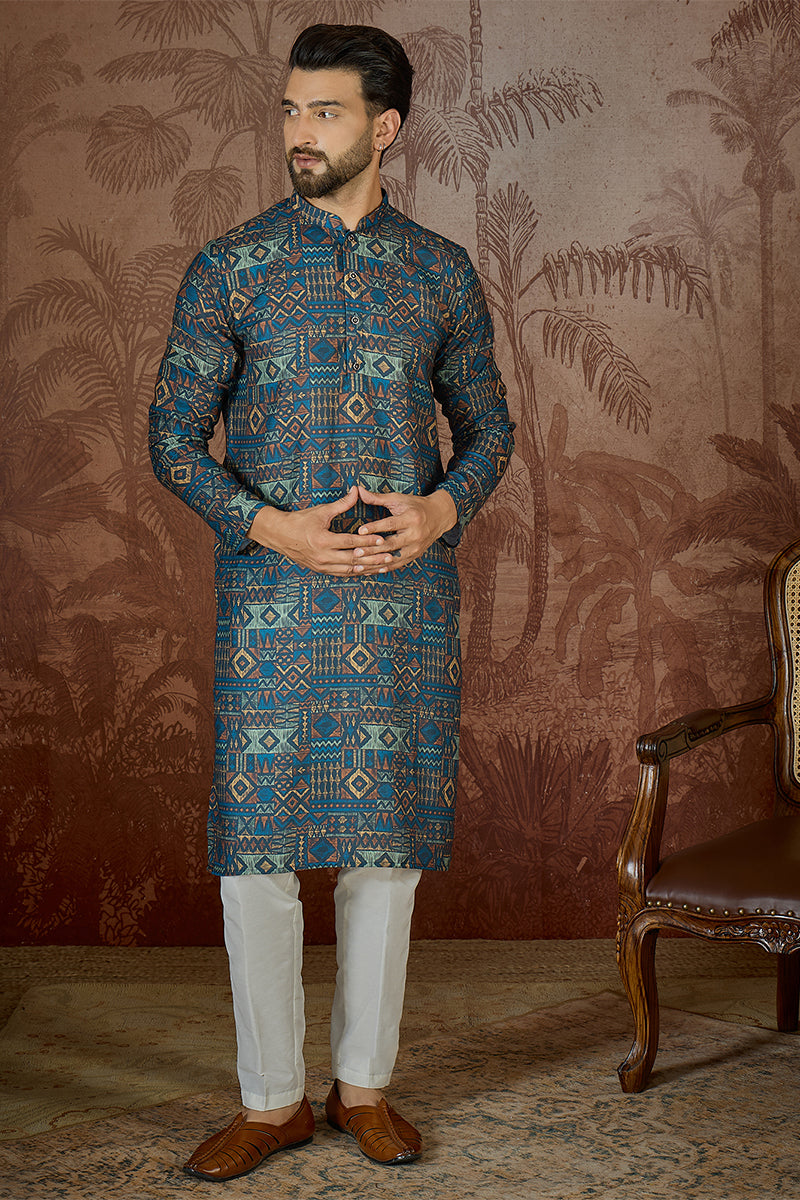 Multi Linen Geometric Printed Kurta MKU2435