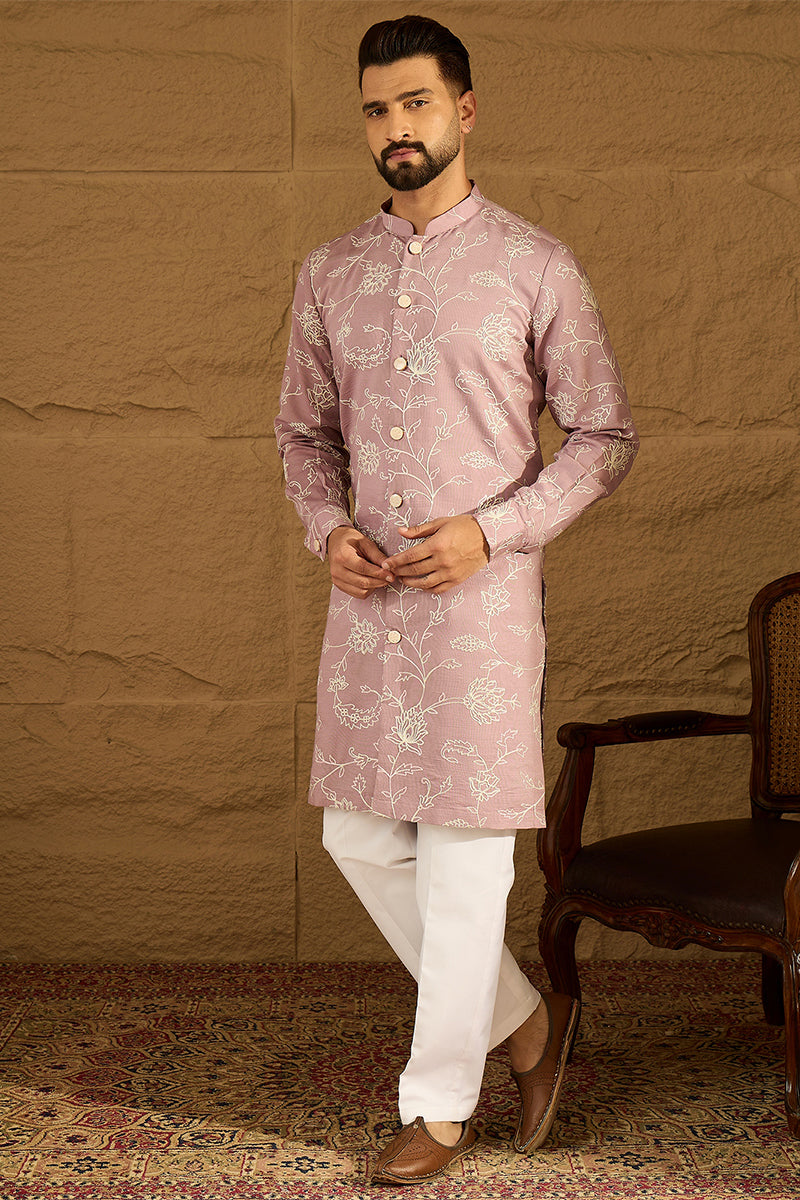 Lavender Viscose Rayon Solid Embroidered Straight Kurta MKU1704