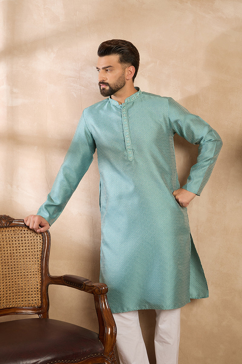 Green Polyester Solid Embroidered Straight Kurta With Trouser MKSET1735