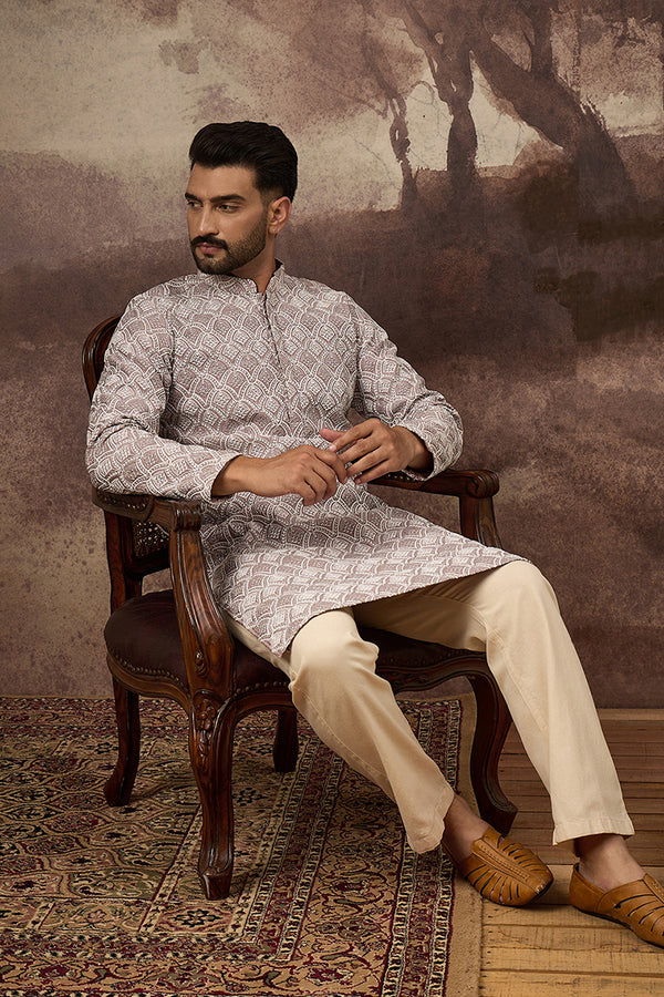 Mauve Viscose Rayon Solid Embroidered Straight Kurta with Trouser MKSET1389