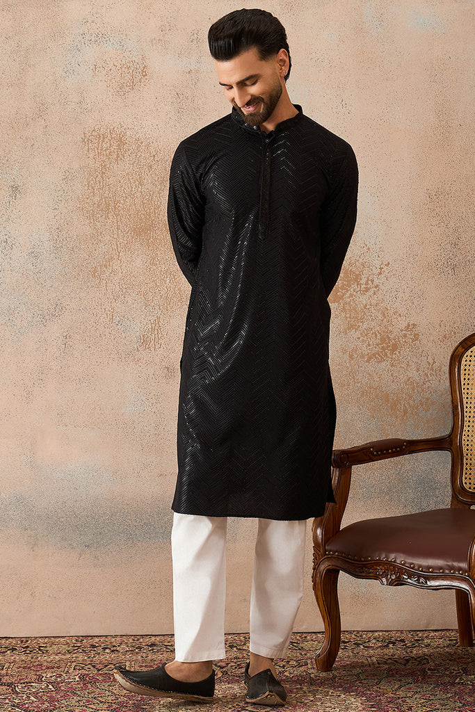 Black Rayon Embroidered Solid Straight Kurta MKU2190
