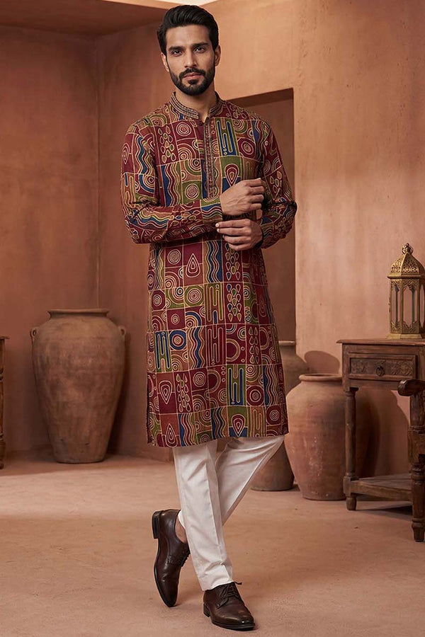 Viscose Rayon Multi Abstract Printed Calf Length Straight Kurta MKU1983