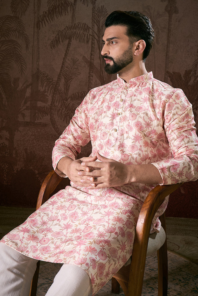 Off White Silk Blend Floral Printed Straight Kurta With Trouser MKSET1908