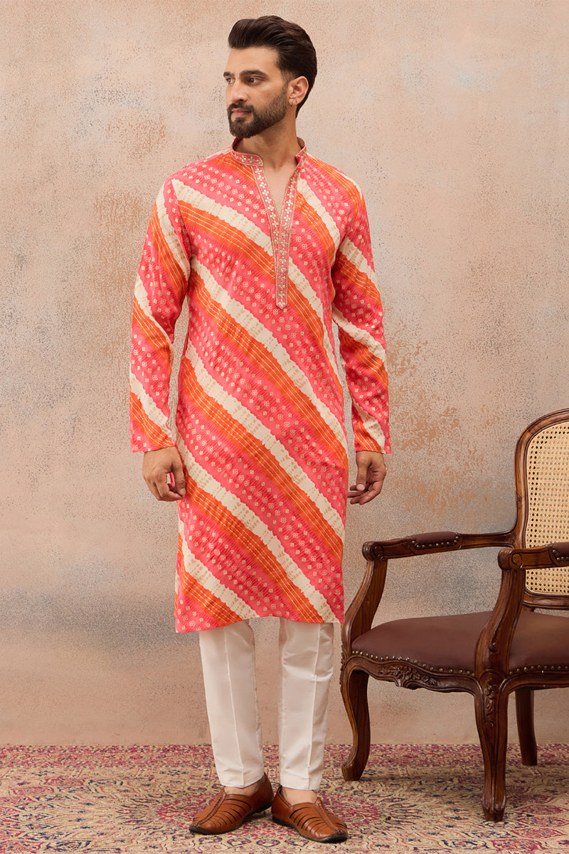 Multi Viscose Rayon Leheriya Printed Kurta With Trouser MKSET2812