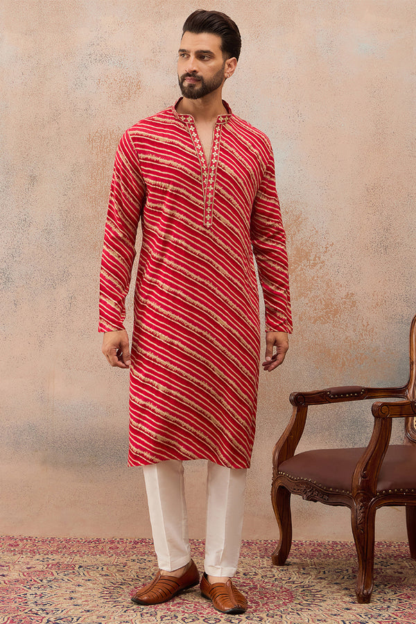 Pink Viscose Rayon Leheriya Printed Kurta MKU2760