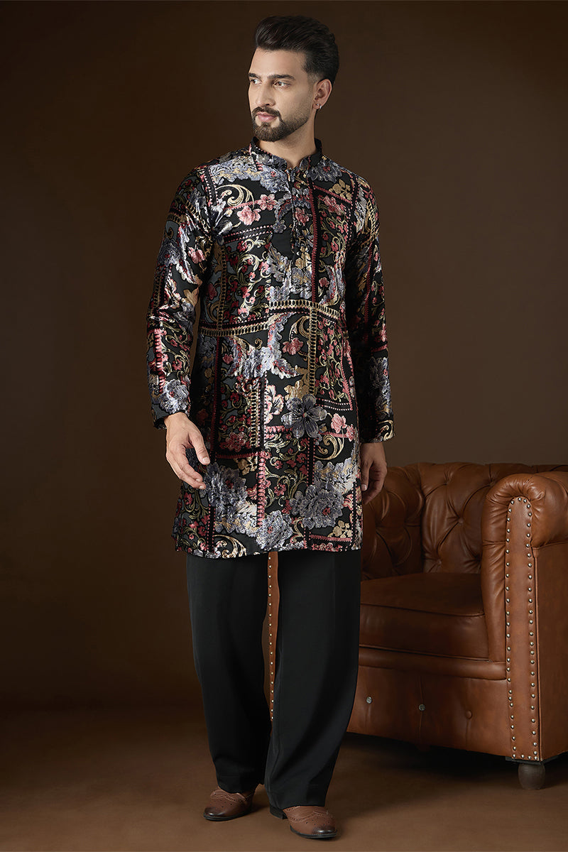 Black Velvet Geometric Printed Kurta MKU2723