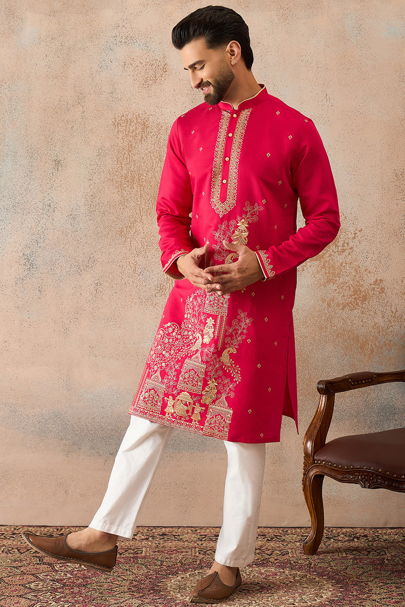 Pink Viscose Rayon Solid Emboidered Straight Kurta MKU2203